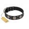 "Sun in Shining" Modern FDT Artisan Black Leather Pitbull Collar with Studs and Stars