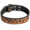 Adjustable Leather Pitbull Collar with Hand Painted Flames