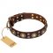 'Flower Melody' FDT Artisan Brown Leather Pitbull Collar with Mixed Studs