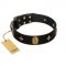 "Star Powder" FDT Artisan Black Leather Pitbull Collar with Ovals and Stars - 1 1/2 inch Wide