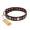 "Perfect Impression" FDT Artisan Brown Leather Pitbull Collar with Square Studs - 1 1/2 inch (40 mm) Wide