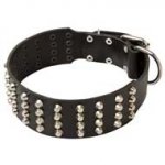 Wide Pyramid Studded Leather Dog Collar For Pitbull