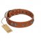 "Splendid Armor" Premium Quality FDT Artisan Tan Designer Pitbull Collar with Shields and Stars