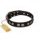"Golden Artifact" FDT Artisan Black Leather Pitbull Collar with Old-bronze Covered Medallions