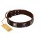 "Nut-Brown Finery" Embellished FDT Artisan Brown Leather Pitbull Collar with Chrome Plated Crossbones and Plates