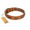 "Call of Feat" FDT Artisan Tan Leather Pitbull Collar with Old Bronze-like Studs and Oval Brooches