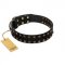 "Star Way" FDT Artisan Black Leather Pitbull Collar with Bronze-like and Silver-like Star Studs