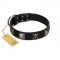 "Sea Rover" Embellished FDT Artisan Black Leather Pitbull Collar with Chrome Plated Crossbones and Plates