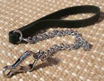 Chrome Plated Chain Pitbull Leash with Leather Handle