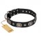"Black Tie" FDT Artisan Leather Pitbull Collar with Old Silver-like Decorations