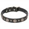 "Magic Necklace" Pit Bull Dog Collar Decorated with Brass Round Plates - 1 1/5 inch (30 mm) wide