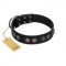 "Silver Medallions" Mod FDT Artisan Black Leather Pitbull Collar with Round Plates
