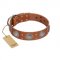 "Far Star" FDT Artisan Tan Leather Pitbull Collar with Engraved Studs