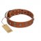 "Road Rider" FDT Artisan Tan Leather Pitbull Collar with Old Silver-like Skulls and Medallions
