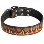 Adjustable Leather Pitbull Collar with Hand Painted Flames