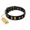 "Rare Dog" FDT Artisan Black Leather Pitbull Collar with Old Bronze-like Dotted Studs and Tiles