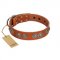 "Woofy Majesty" FDT Artisan Tan Leather Pitbull Collar with Round Silver-like Plates