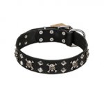 'Rock 'n' Roll Style' FDT Artisan Fancy Leather Pitbull Collar with Skulls, Bones and Studs 1 1/2 inch (40 mm) wide