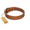 "Terra-cotta" FDT Artisan Tan Leather Pitbull Collar with Two Rows of Studs