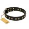 "Rhomb Style" FDT Artisan Decorated Leather Pitbull Collar with Old Bronze-Plated Studs 1 1/2 inch (40 mm) Wide
