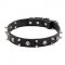 'Jolly Roger' Leather Pitbull Collar with Skulls and Two Rows of Spikes - 1 1/10 inch (30 mm) wide