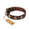 "Golden Square" FDT Artisan Brown Leather Pitbull Collar with Large Squares