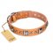 "Glamour Finery" FDT Artisan Female Pitbull collar of natural leather with stylish old-looking circles