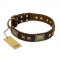 "Sparkling Bronze" FDT Artisan Genuine Leather Pitbull Collar with Bronze Look Stars and Plates