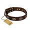 "Chocolate kiss" FDT Artisan Leather Pitbull Collar with Old Bronze Look Oval Plates