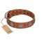 "Sun Rise Noon" FDT Artisan Tan Leather Pitbull Collar with Unique Design
