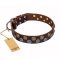 'Strong Shields' FDT Artisan Leather Pitbull Collar with Medieval Circles- 1 1/2 inch (40 mm) wide