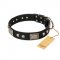 "Pirates Gold" FDT Artisan Black Leather Pitbull Collar with Old Silver Look Plates and Skulls