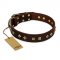 "Fashion Studs" FDT Artisan Decorated Leather Pitbull Collar with Old Bronze-Plated Steel Hardware