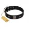 "Black Cavalier" Handmade FDT Artisan Black Leather Pitbull Collar with Silver-Like Stars and Large Plates