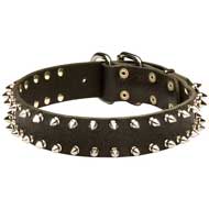Practicable Leather Pitbull Collar with 2 Rows of Spikes for Stylish Walking
