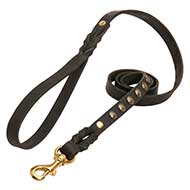 Studded Leather Dog Leash for Pitbull Walking and Training