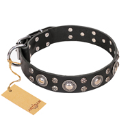 FDT Artisan 'Vintage Necklace' Studded Black Leather Pitbull Dog Collar - 1 1/2 inch (40mm) wide