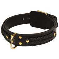 Wide 2 Ply Leather Pit Bull Collar with Braiding