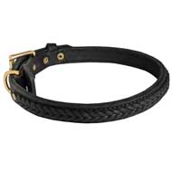 Stylish Leather Pitbull Collar with Braided Decorations