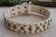 Strong Leather Dog Collar for Pitbull with Studs and Pyramids