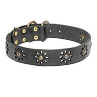 'Spring Mood' Pitbull Leather Collar for Walking in Style - 1 1/2 inch (40 mm) wide