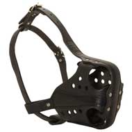 Leather Dog Muzzle with Front and Side Bars for Pitbull Training