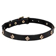 Rhombic Design Pit Bull Leather Dog Collar