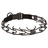 Black Stainless Steel Pitbull Dog Pinch Prong Collar with Click-Lock Buckle - 1/8 inch (3.2 mm) link diameter