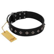 "Immense Power" Handcrafted FDT Artisan Black Leather Pitbull Collar with Small Dotted Pyramids