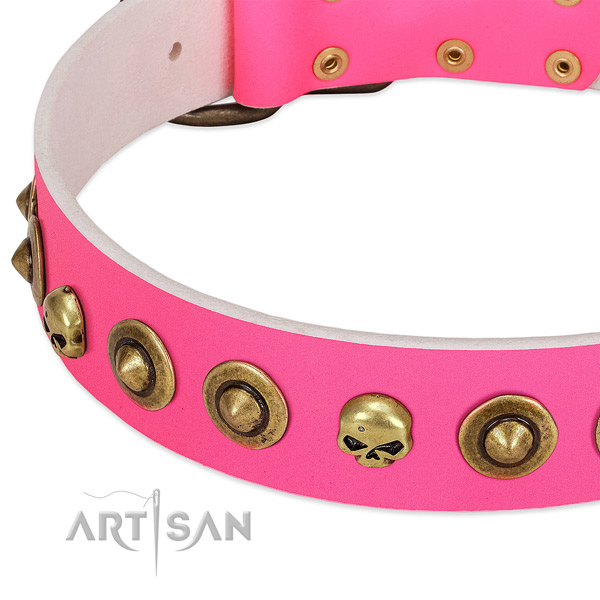 Incredible embellishments on natural leather collar for your canine