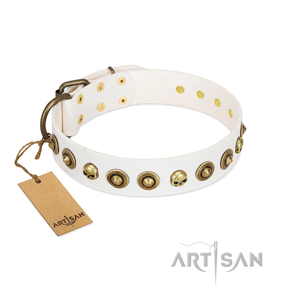 Full grain natural leather collar with stylish design decorations for your pet