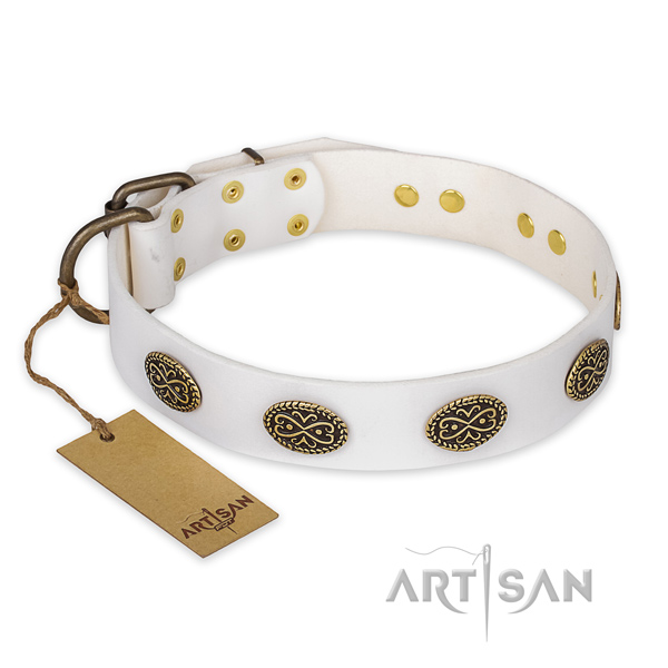 Handmade genuine leather dog collar with corrosion resistant fittings