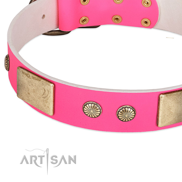 Corrosion resistant traditional buckle on full grain leather dog collar for your four-legged friend