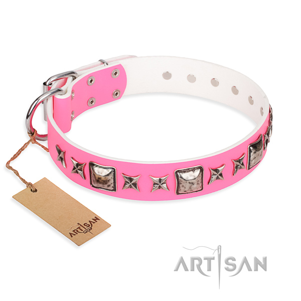 Full grain natural leather dog collar made of top rate material with rust-proof fittings